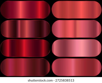 Conjunto de paletas de amostras de gradiente vermelho premium. gradiente de metal vermelho. retângulos vermelhos realistas.