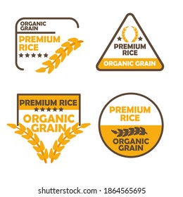Premium rice organic grain set of logos and badges for agriculture. Organic premium rice collection vector illustration