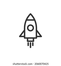 Premium-Raketentelefon für App, Web und UI. Vektorgrafik-Schlagzeichen einzeln auf weißem Hintergrund. Umriss Symbol der Rakete im trendigen Stil.