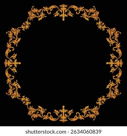 Premium Round Gold Frame Border with Baroque Style for Wedding Invitations and Cards