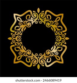 Premium round gold ornament vector illustration, gold invitation decoration. gold mandala ornament