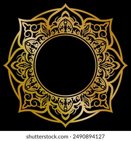 Ilustración vectorial de ornamento de oro redondo de Premium, decoración de invitación de oro. ornamento de mandala de oro.