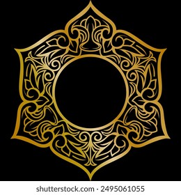 Premium round gold ornament vector illustration, gold invitation decoration. gold mandala ornament.