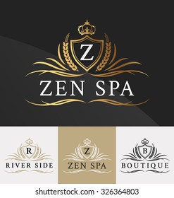 Premium Royal Crest Logo Design. Suitable for Spa, beauty Center, Real Estate, Hotel, Resort, House logo Vector illustration