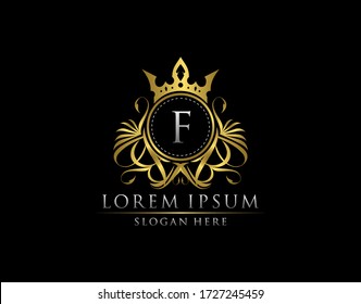 Premium Royal King F Letter Crest Gold Logo template