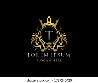 Premium Royal King T Letter Crest Gold Logo template