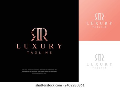 Premium RR Logo Monogramm mit goldenem Rahmen. Luxus-Initialen Design minimale moderne Schrift.