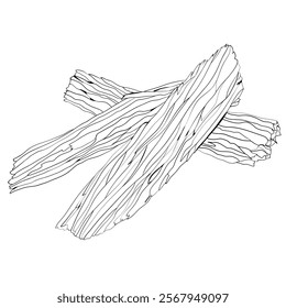 Premium Sandalwood Logs and Chips Vector Illustration for Luxury Incense Meditation and Organic Wood Scented Product Branding Outlines