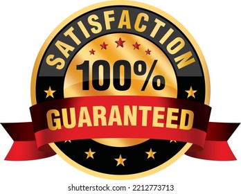 Premium Satisfaction Guaranteed Icon in Golden, Red and Black Color with Excellent Ribbon and Star Elements