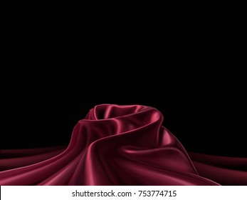 Premium scarlet satin elements, luxury fabric texture isolated on black background illustration