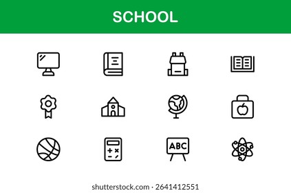 Premium School Icon Set Featuring Modern Vector Illustrations Perfect for Education Projects