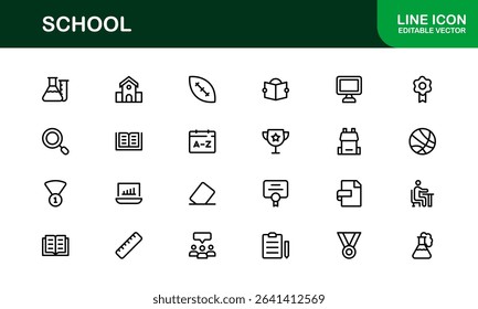 Premium School Icon Set Featuring Modern Vector Illustrations Perfect for Education Projects