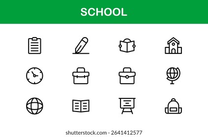 Premium School Icon Set Featuring Modern Vector Illustrations Perfect for Education Projects