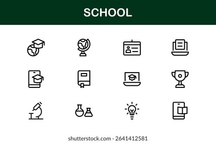 Premium School Icon Set Featuring Modern Vector Illustrations Perfect for Education Projects