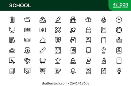 Premium School Icon Set Featuring Modern Vector Illustrations Perfect for Education Projects