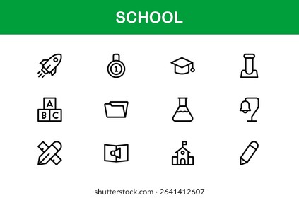 Premium School Icon Set Featuring Modern Vector Illustrations Perfect for Education Projects