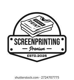 Diseño de Vector de emblema de logotipo de impresión de pantalla de Premium en blanco y negro