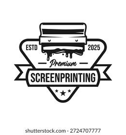 Design de vetor de emblema de logotipo de impressão de tela Premium preto e branco