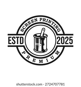 Diseño de Vector de emblema de logotipo de impresión de pantalla de Premium en blanco y negro