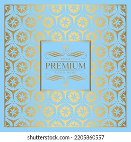 Premium seamless abstract floral pattern. Blue and gold vector background. Geometric flowers ornament. Repeating pattern. Graphic modern pattern. Great design for fabric, textile, cover, wrapping.