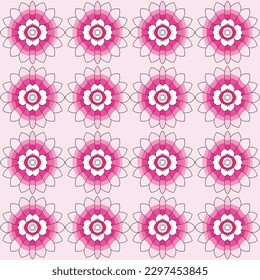 Imagen vectorial floral de primera calidad, sin fisuras, con un patrón de flores rosadas y blancas en un fondo oscuro, con motivos florales neones y decorativos de arte, lo que le da un ambiente creativo y de moda, perfecto para la ropa de cama.