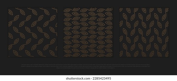 Premium seamless pattern set with golden colors and geometric line, circle, stripe shapes. Modern luxury collection for poster, banner, website, flyer, presentation etc. Vector EPS