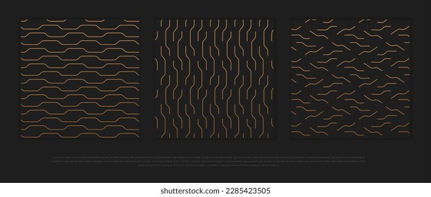 Premium seamless pattern set with golden colors and geometric line, circle, stripe shapes. Modern luxury collection for poster, banner, website, flyer, presentation etc. Vector EPS