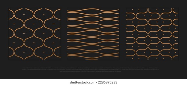 Premium seamless pattern set with golden colors and geometric line, circle, stripe shapes. Modern luxury collection for poster, banner, website, flyer, presentation etc. Vector EPS