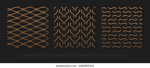 Premium seamless pattern set with golden colors and geometric line, circle, stripe shapes. Modern luxury collection for poster, banner, website, flyer, presentation etc. Vector EPS