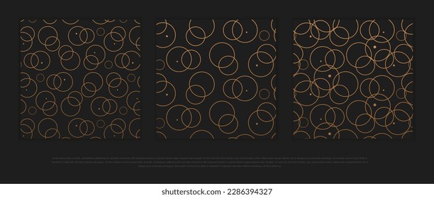 Premium seamless pattern set with golden colors and geometric line, circle, stripe shapes. Modern luxury collection for poster, banner, website, flyer, presentation etc. Vector EPS