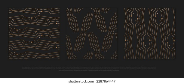 Premium seamless pattern set with golden colors and geometric line, circle, stripe shapes. Modern luxury collection for poster, banner, website, flyer, presentation etc. Vector EPS