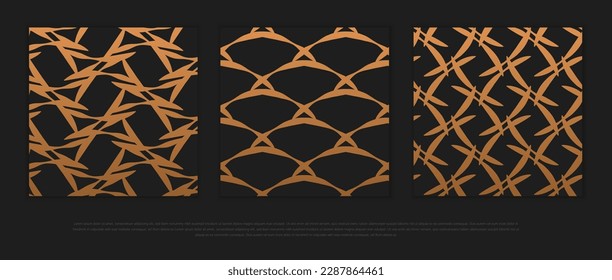 Premium seamless pattern set with golden colors and geometric line, circle, stripe shapes. Modern luxury collection for poster, banner, website, flyer, presentation etc. Vector EPS
