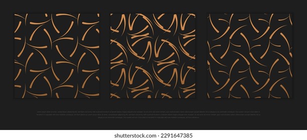 Premium seamless pattern set with golden colors and geometric line, circle, stripe shapes. Modern luxury collection for poster, banner, website, flyer, presentation etc. Vector EPS