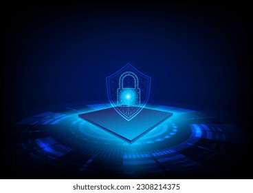 Premium security cyber digital concept on blue background. Abstract technology background protects system innovation for business. Vector illustration. Online Security 