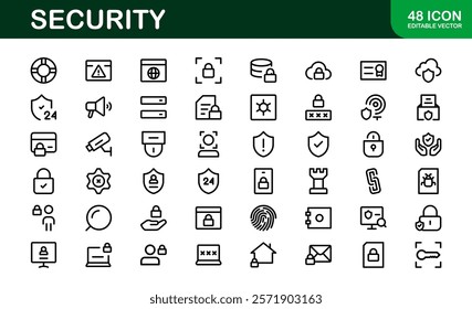 Premium Security Icons. Clean and Editable Vectors for Surveillance, Protection, Alarm Systems, and Cybersecurity Projects.