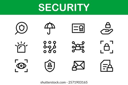 Premium Security Icons. Clean and Editable Vectors for Surveillance, Protection, Alarm Systems, and Cybersecurity Projects.