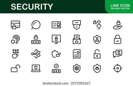 Premium Security Icons. Clean and Editable Vectors for Surveillance, Protection, Alarm Systems, and Cybersecurity Projects.