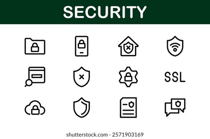 Premium Security Icons. Clean and Editable Vectors for Surveillance, Protection, Alarm Systems, and Cybersecurity Projects.