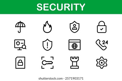 Premium Security Icons. Clean and Editable Vectors for Surveillance, Protection, Alarm Systems, and Cybersecurity Projects.