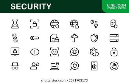 Premium Security Icons. Clean and Editable Vectors for Surveillance, Protection, Alarm Systems, and Cybersecurity Projects.