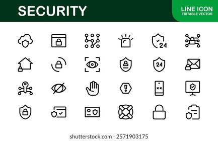 Premium Security Icons. Clean and Editable Vectors for Surveillance, Protection, Alarm Systems, and Cybersecurity Projects.