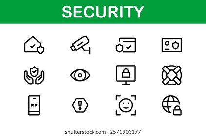 Premium Security Icons. Clean and Editable Vectors for Surveillance, Protection, Alarm Systems, and Cybersecurity Projects.