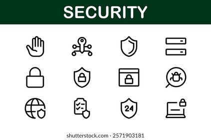 Premium Security Icons. Clean and Editable Vectors for Surveillance, Protection, Alarm Systems, and Cybersecurity Projects.