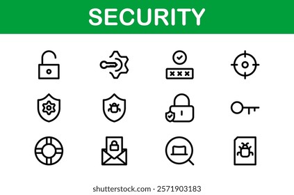 Premium Security Icons. Clean and Editable Vectors for Surveillance, Protection, Alarm Systems, and Cybersecurity Projects.