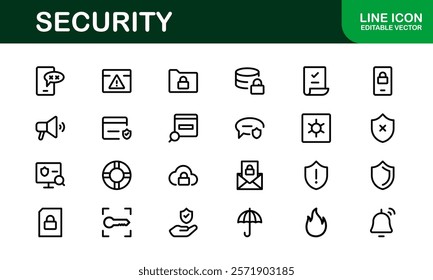 Premium Security Icons. Clean and Editable Vectors for Surveillance, Protection, Alarm Systems, and Cybersecurity Projects.