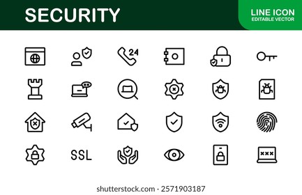 Premium Security Icons. Clean and Editable Vectors for Surveillance, Protection, Alarm Systems, and Cybersecurity Projects.