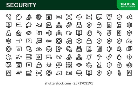 Premium Security Icons. Clean and Editable Vectors for Surveillance, Protection, Alarm Systems, and Cybersecurity Projects.