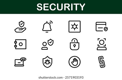 Premium Security Icons. Clean and Editable Vectors for Surveillance, Protection, Alarm Systems, and Cybersecurity Projects.