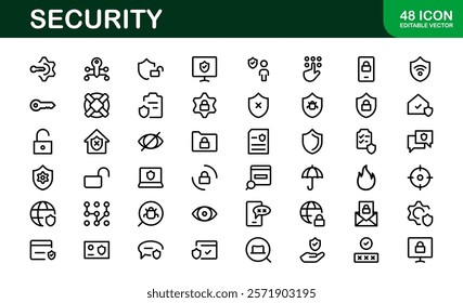 Premium Security Icons. Clean and Editable Vectors for Surveillance, Protection, Alarm Systems, and Cybersecurity Projects.