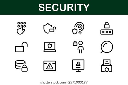 Premium Security Icons. Clean and Editable Vectors for Surveillance, Protection, Alarm Systems, and Cybersecurity Projects.